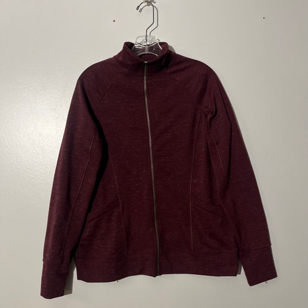 Royal Robbins Womens‎ Large Trim Fit Full Zip Jacket Maroon Heathered Mock Neck